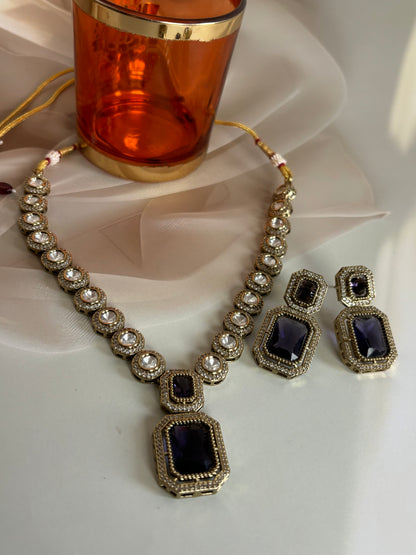Irya Purple Radiant Stone Kundan Necklace Set
