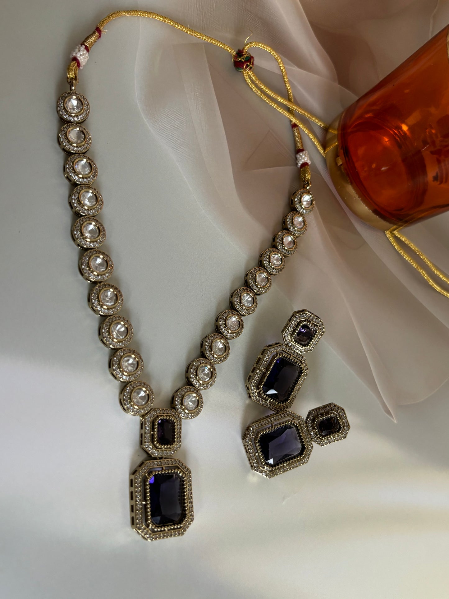 Irya Purple Radiant Stone Kundan Necklace Set