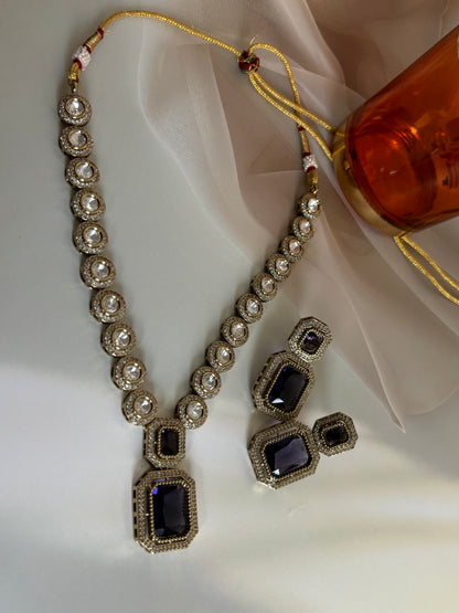 Irya Purple Radiant Stone Kundan Necklace Set