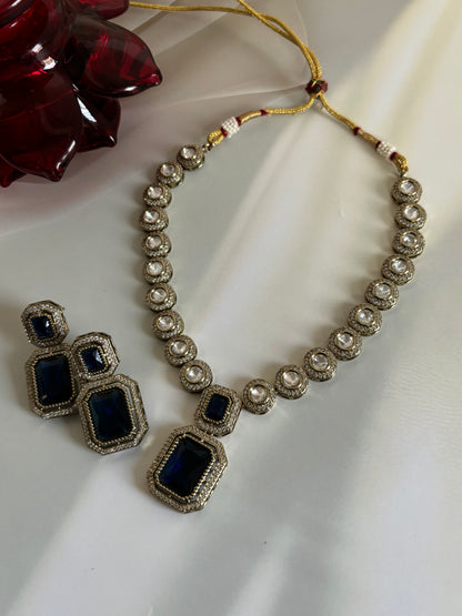Irya Blue Radiant Stone Kundan Necklace Set