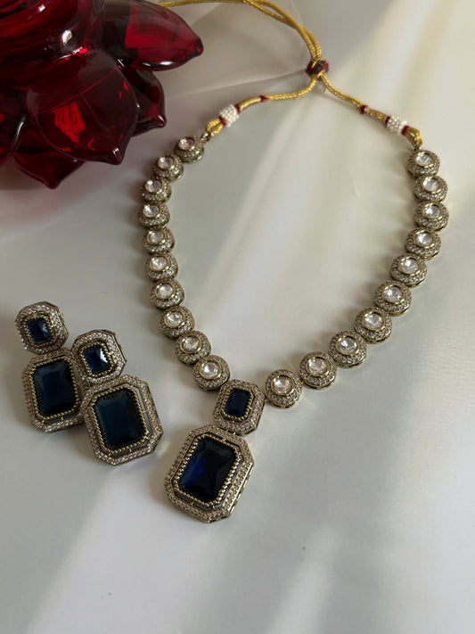 Irya Blue Radiant Stone Kundan Necklace Set