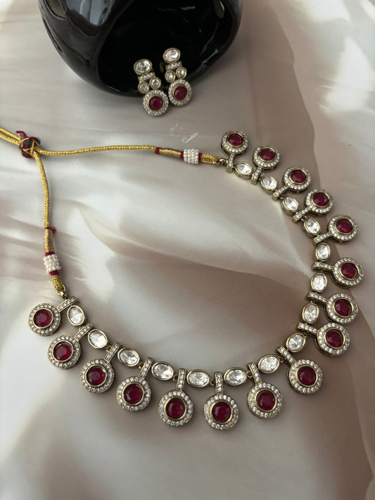 Kashvi Kundan Ruby stone Necklace Set