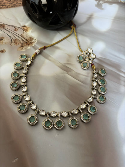 Kashvi Kundan Sea Green Necklace Set