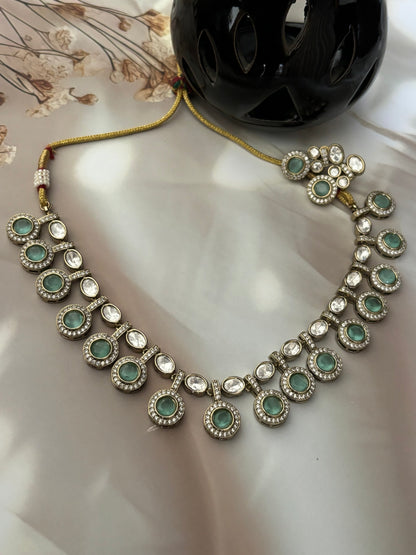 Kashvi Kundan Sea Green Necklace Set