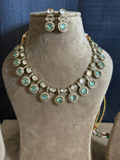 Kashvi Kundan Sea Green Necklace Set