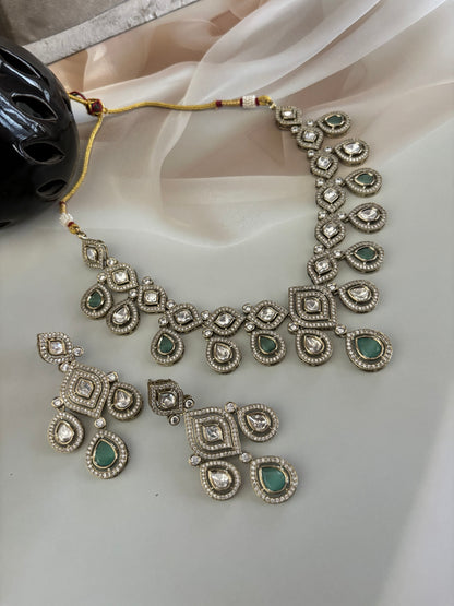 Sea Green Kundan Necklace Jivika along with earrings