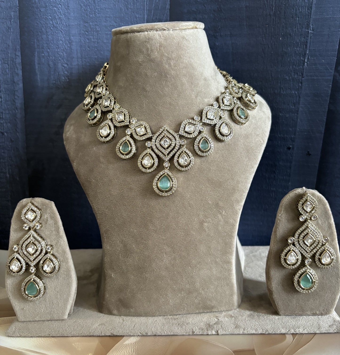 Jivika Sea Green Kundan Necklace Set