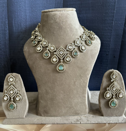 Jivika Sea Green Kundan Necklace Set
