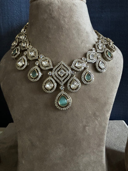 Jivika Sea Green Kundan Necklace Set