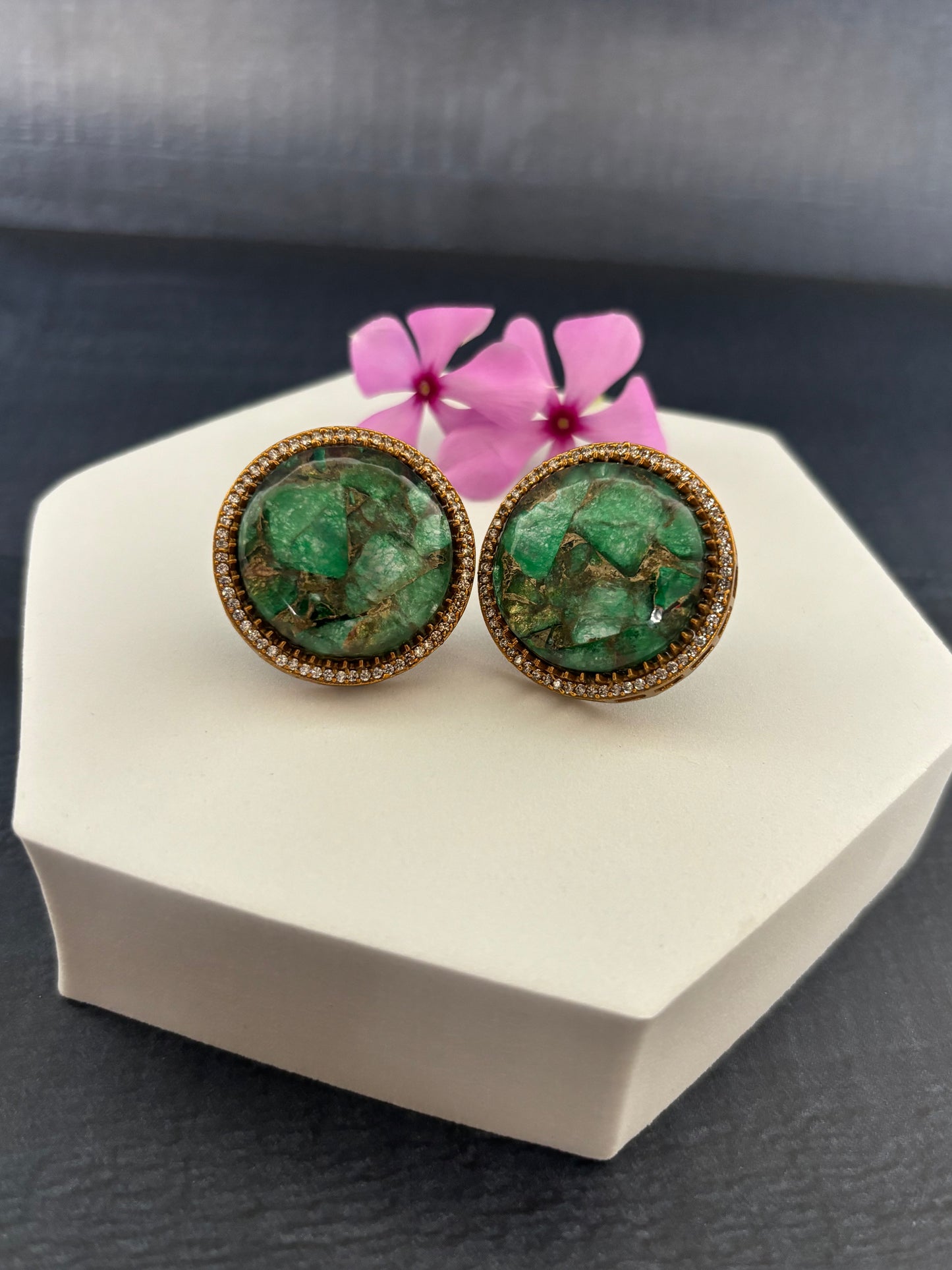 Victorian Studs Green Stone Earrings
