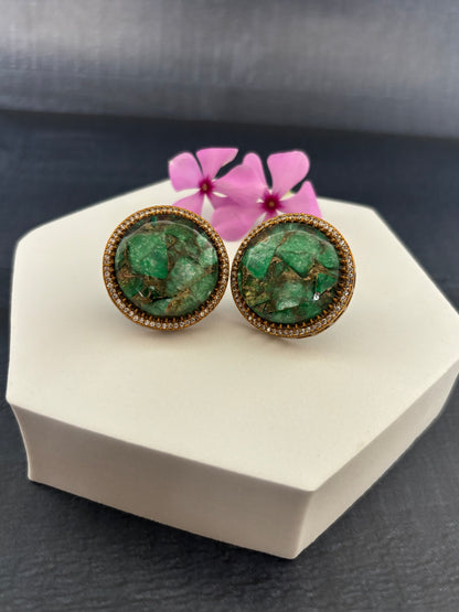 Victorian Studs Green Stone Earrings