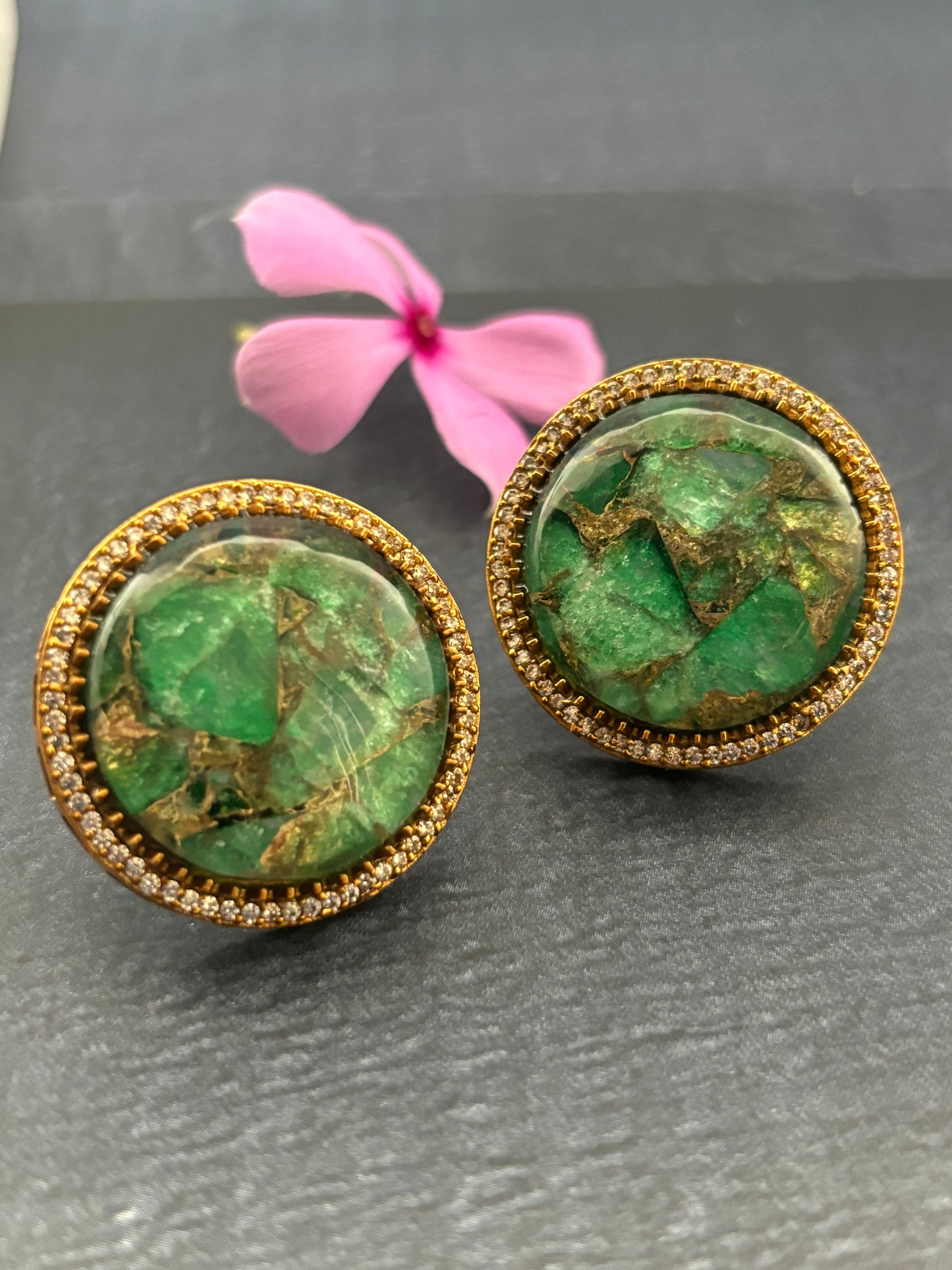 Victorian Studs Green Stone Earrings