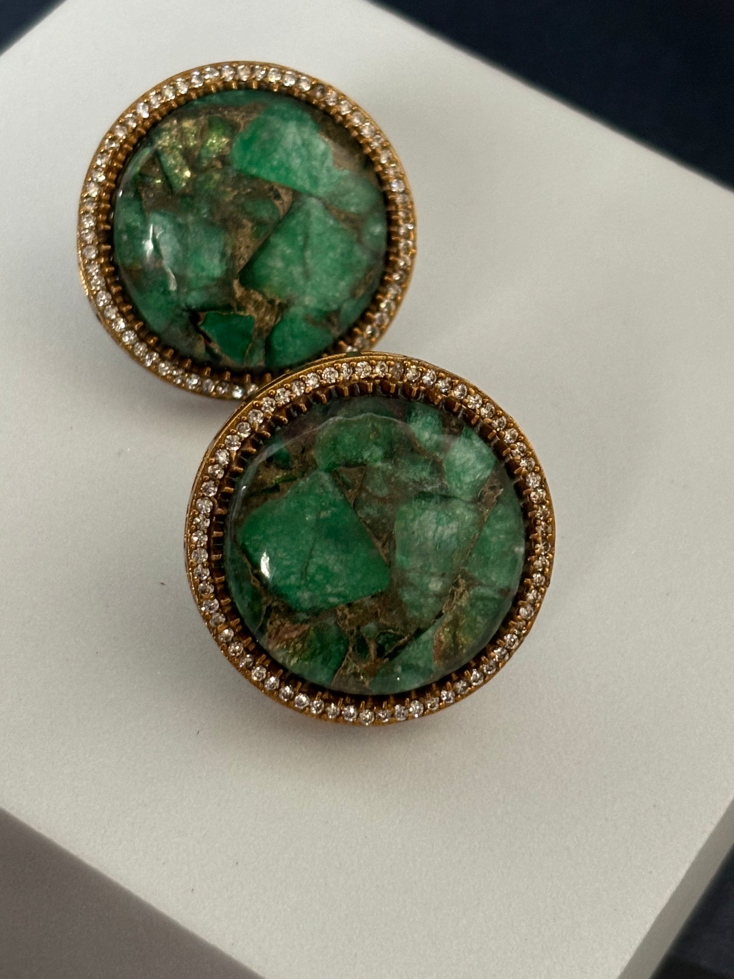 Victorian Studs Green Stone Earrings