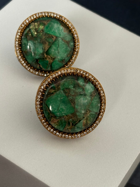 Victorian Studs Green Stone Earrings