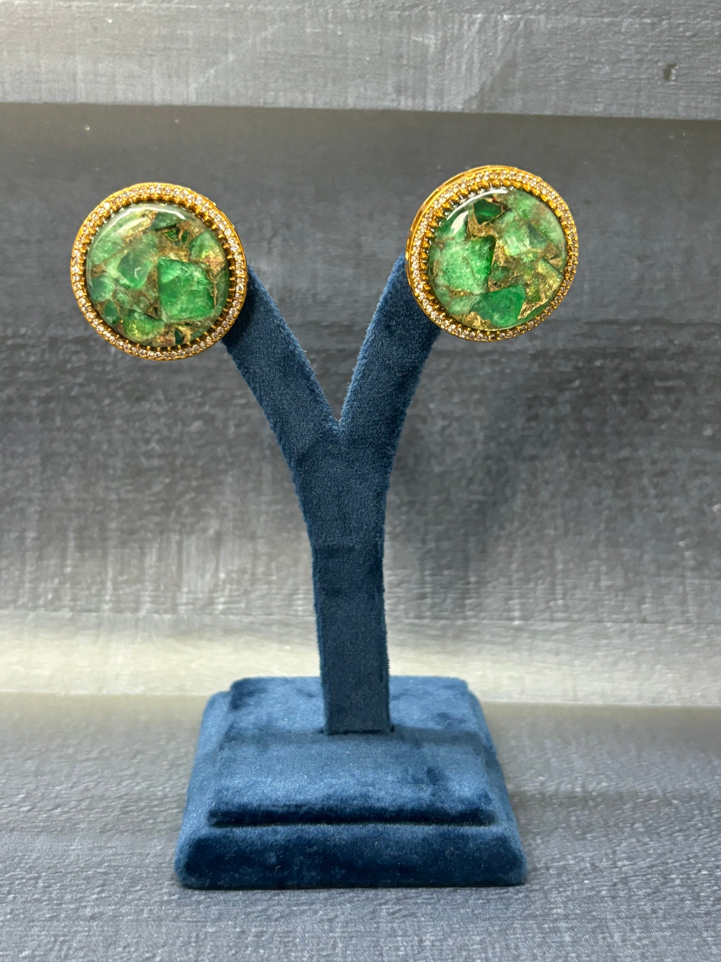 Victorian Studs Green Stone Earrings