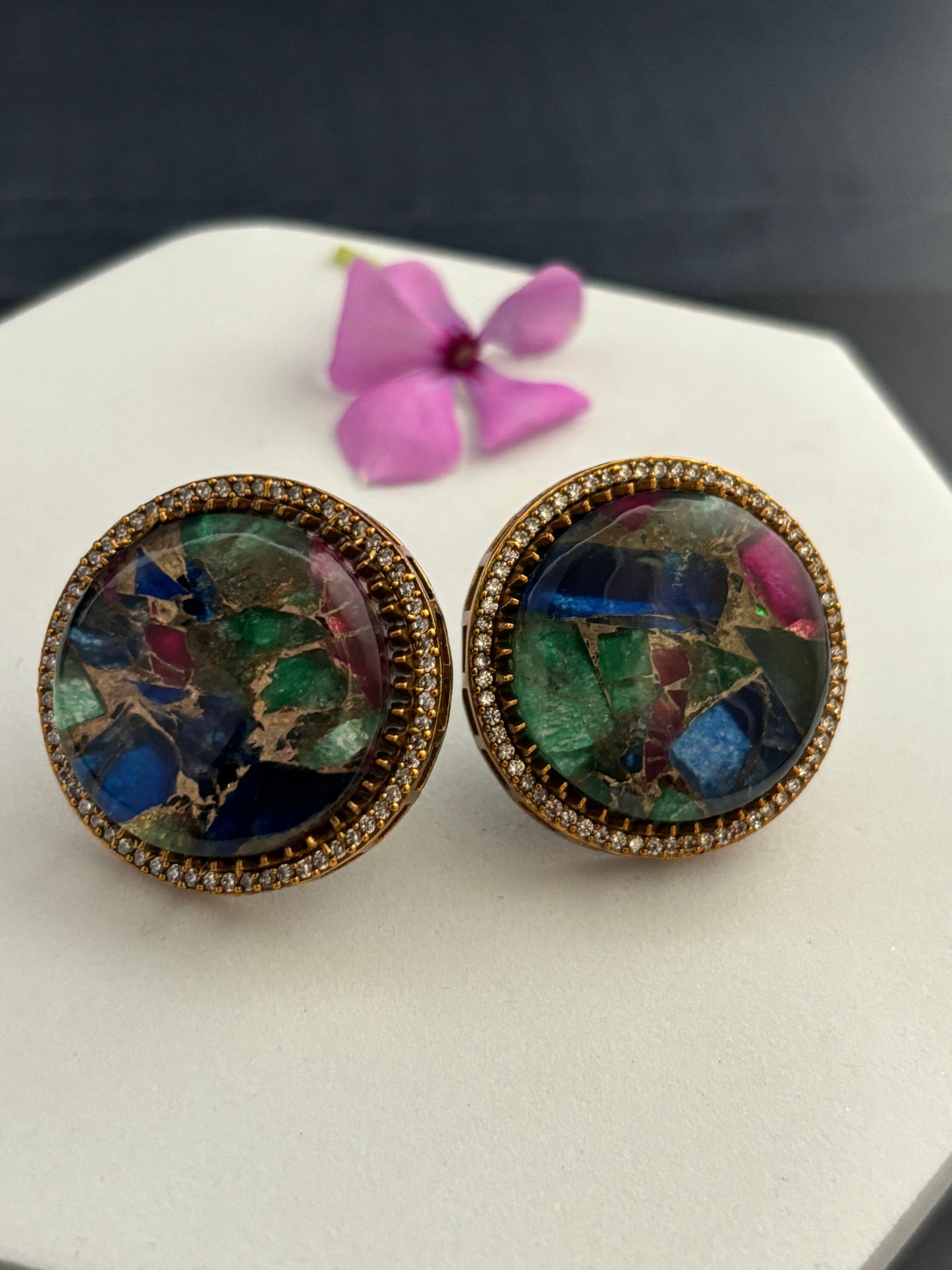 Victorian Studs Multicolor Stone Earrings