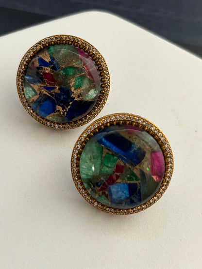 Victorian Studs Multicolor Stone Earrings