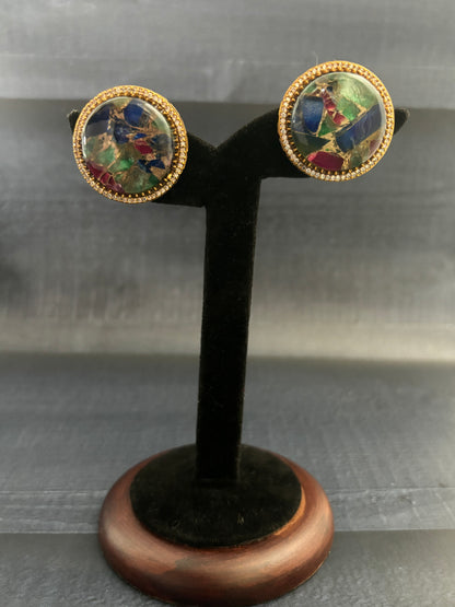 Victorian Studs Multicolor Stone Earrings