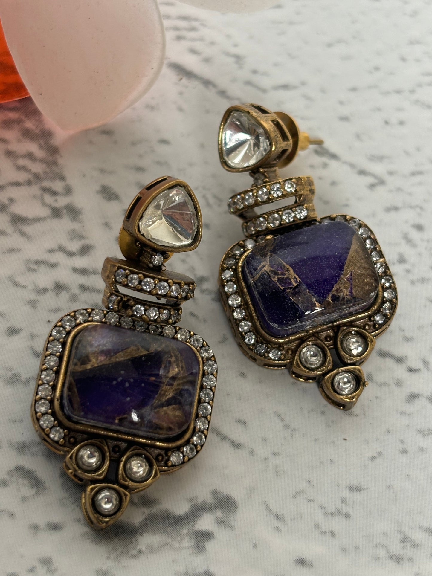 Marble look Purple Stone Victorian Earrings