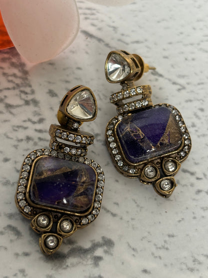Marble look Purple Stone Victorian Earrings