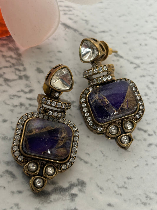 Marble look Purple Stone Victorian Earrings