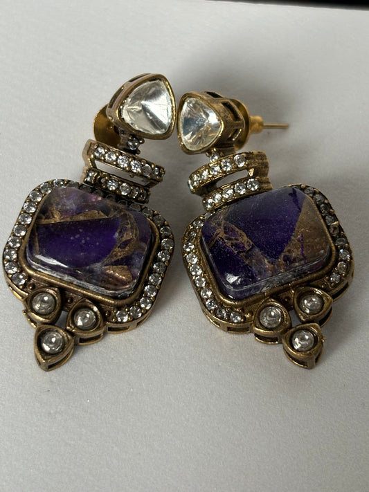 Marble look Purple Stone Victorian Earrings