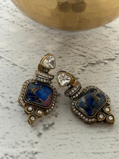 Marble look Blue Stone Victorian Earrings