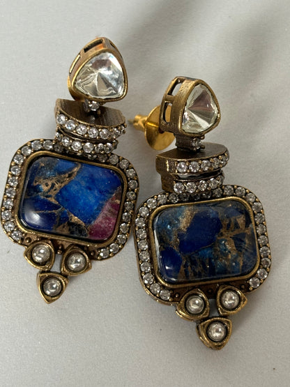 Marble look Blue Stone Victorian Earrings