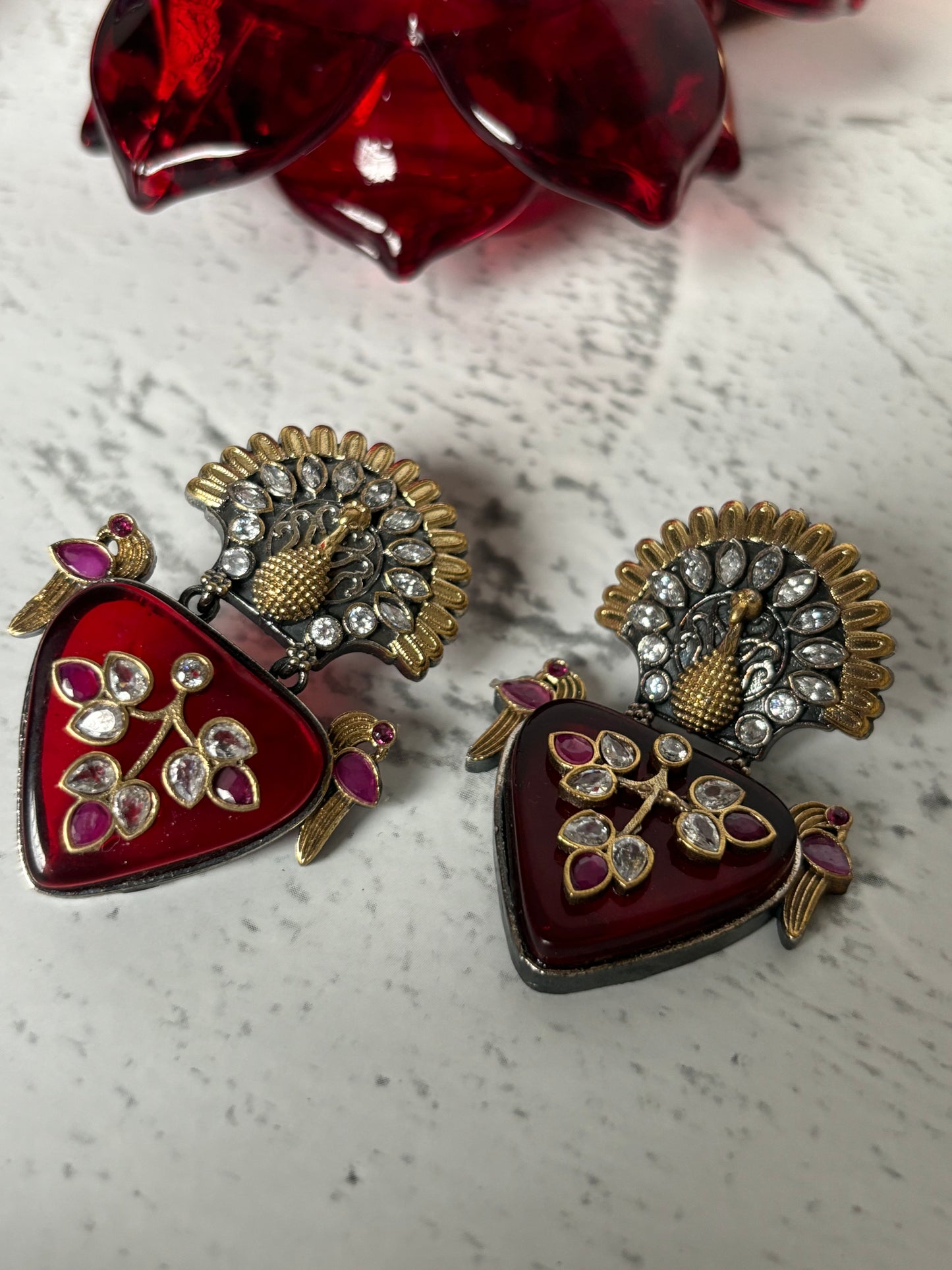 Peacock Shaped Red Antique Earrings