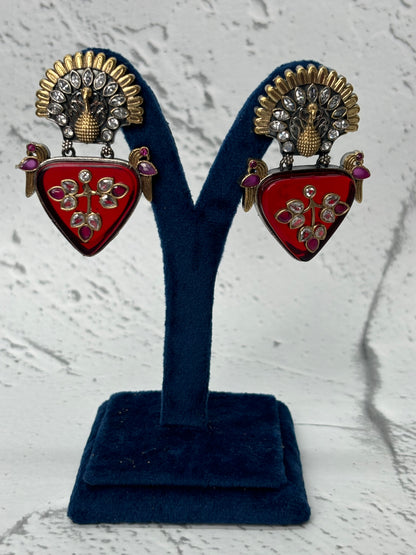 Peacock Shaped Red Antique Earrings