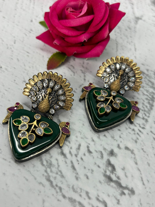 Peacock Shaped Green Antique Earrings