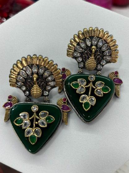 Peacock Shaped Green Antique Earrings