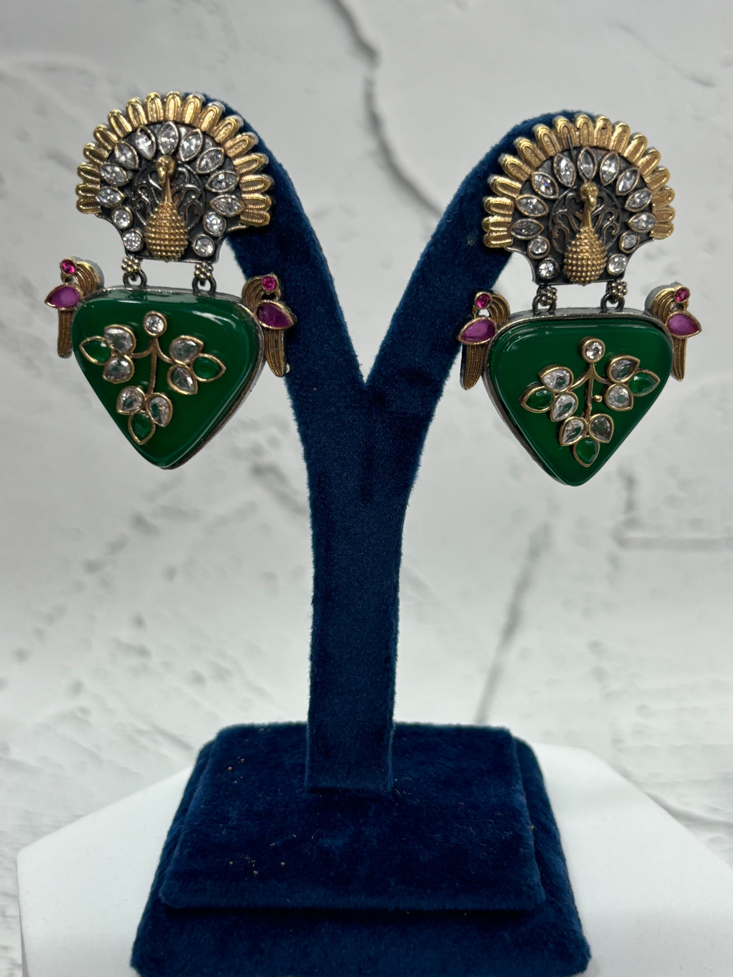 Peacock Shaped Green Antique Earrings