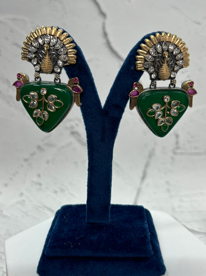 Peacock Shaped Green Antique Earrings