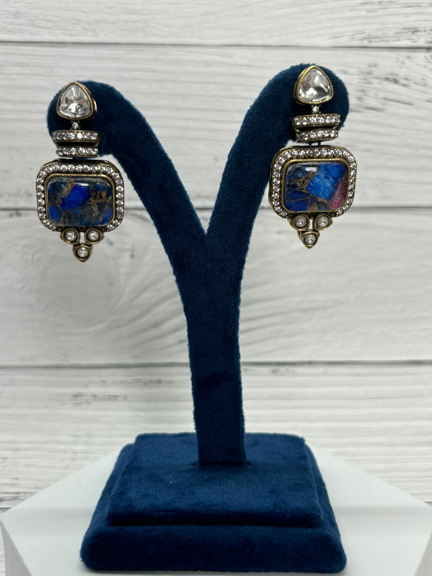 Marble look Blue Stone Victorian Earrings