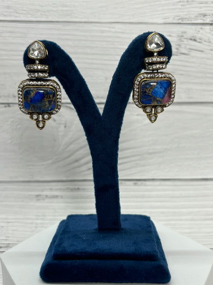 Marble look Blue Stone Victorian Earrings