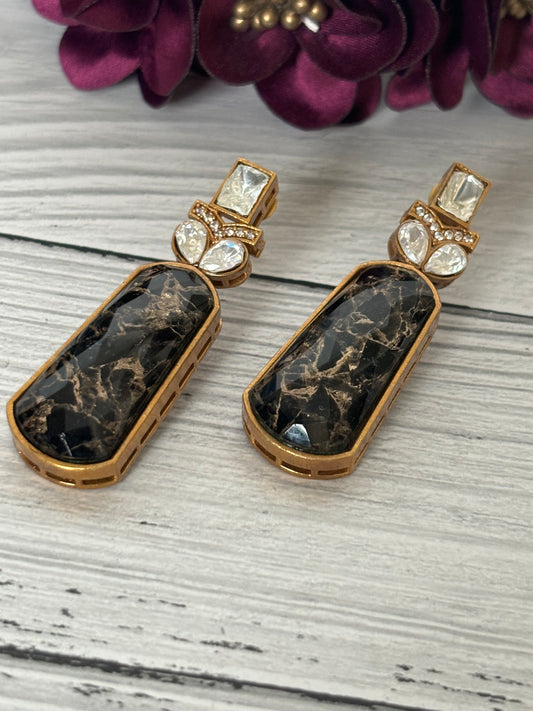 Marble Black Stone Victorian Long Earring