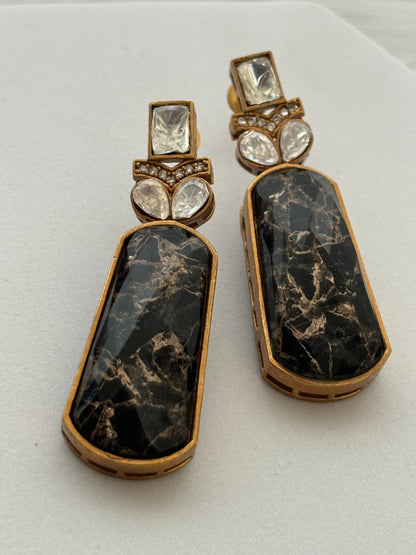 Marble Black Stone Victorian Long Earring