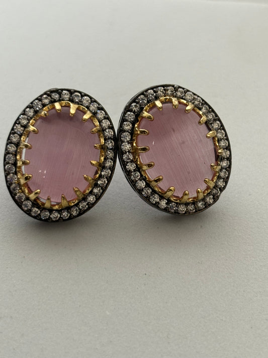 Pastel Pink Diamond Engraved Earrings