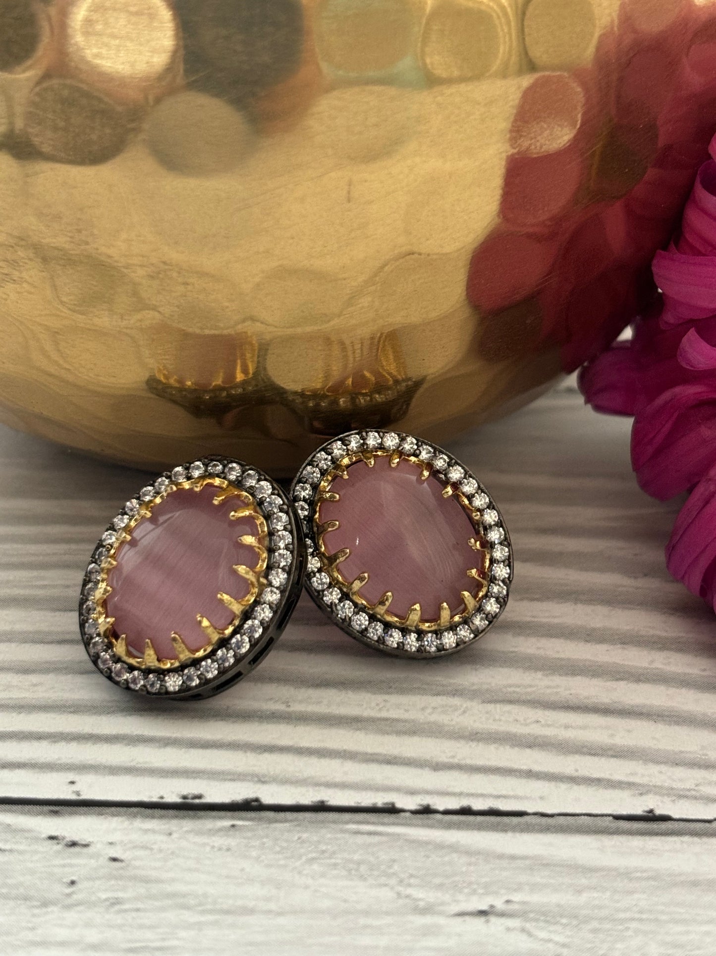 Pastel Pink Diamond Engraved Earrings