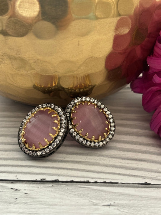 Pastel Pink Diamond Engraved Earrings