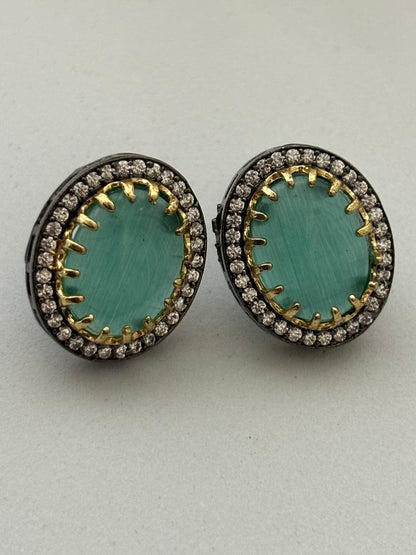 Pastel Green Engraved Diamond Earrings