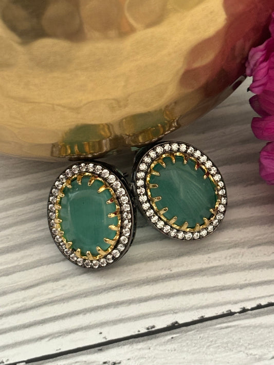 Pastel Green Engraved Diamond Earrings