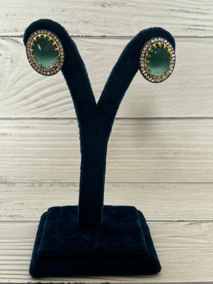 Pastel Green Engraved Diamond Earrings