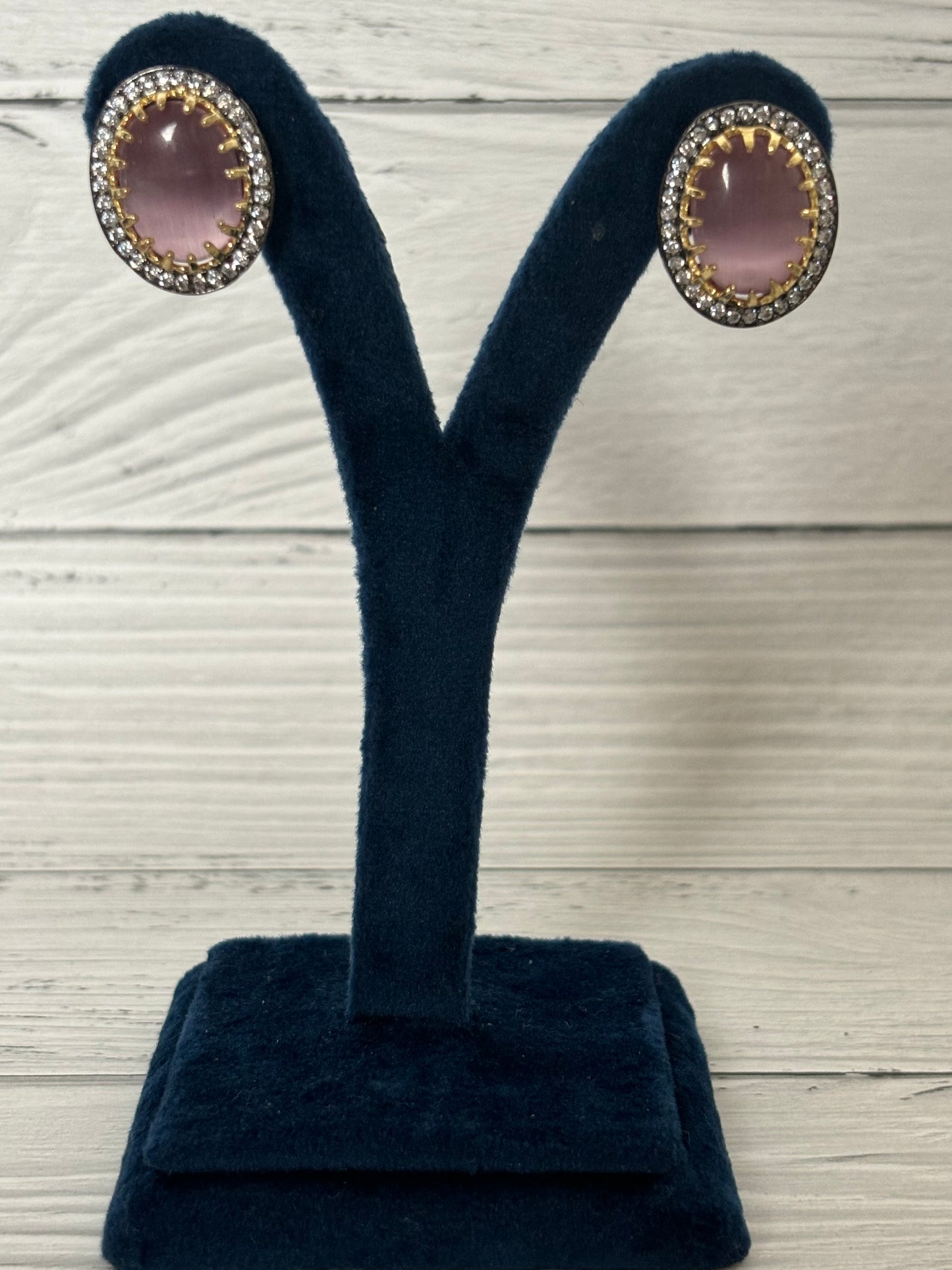 Pastel Pink Diamond Engraved Earrings