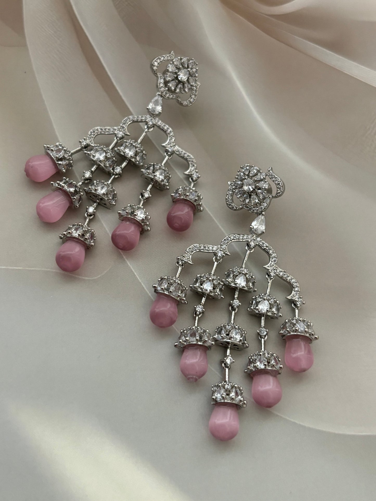Chandelier Pastel Pink Diamond Earrings