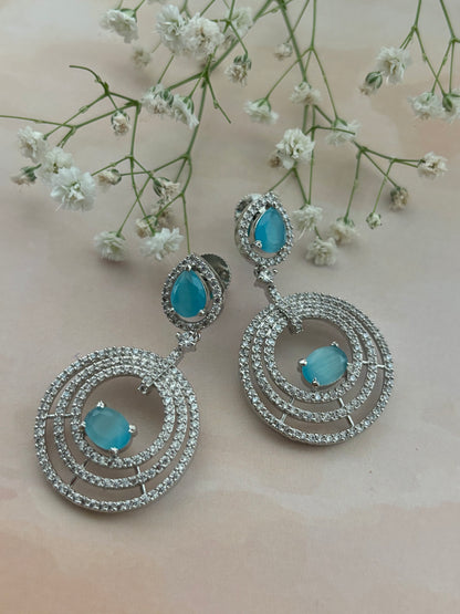 Aria Spiral Turquoise Blue AD Earrings