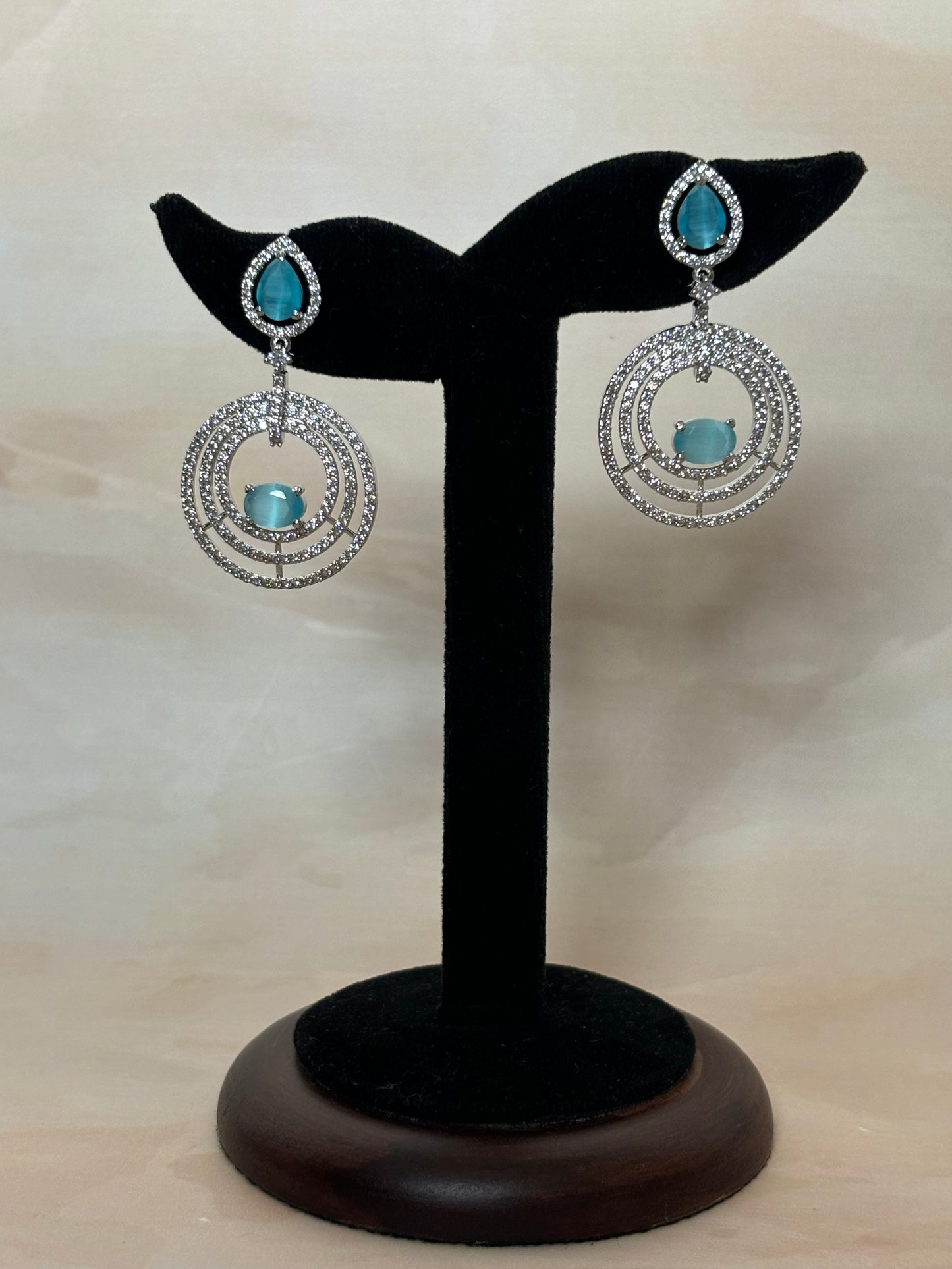 Aria Spiral Turquoise Blue AD Earrings