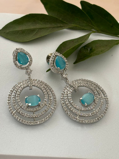 Aria Spiral Turquoise Blue AD Earrings