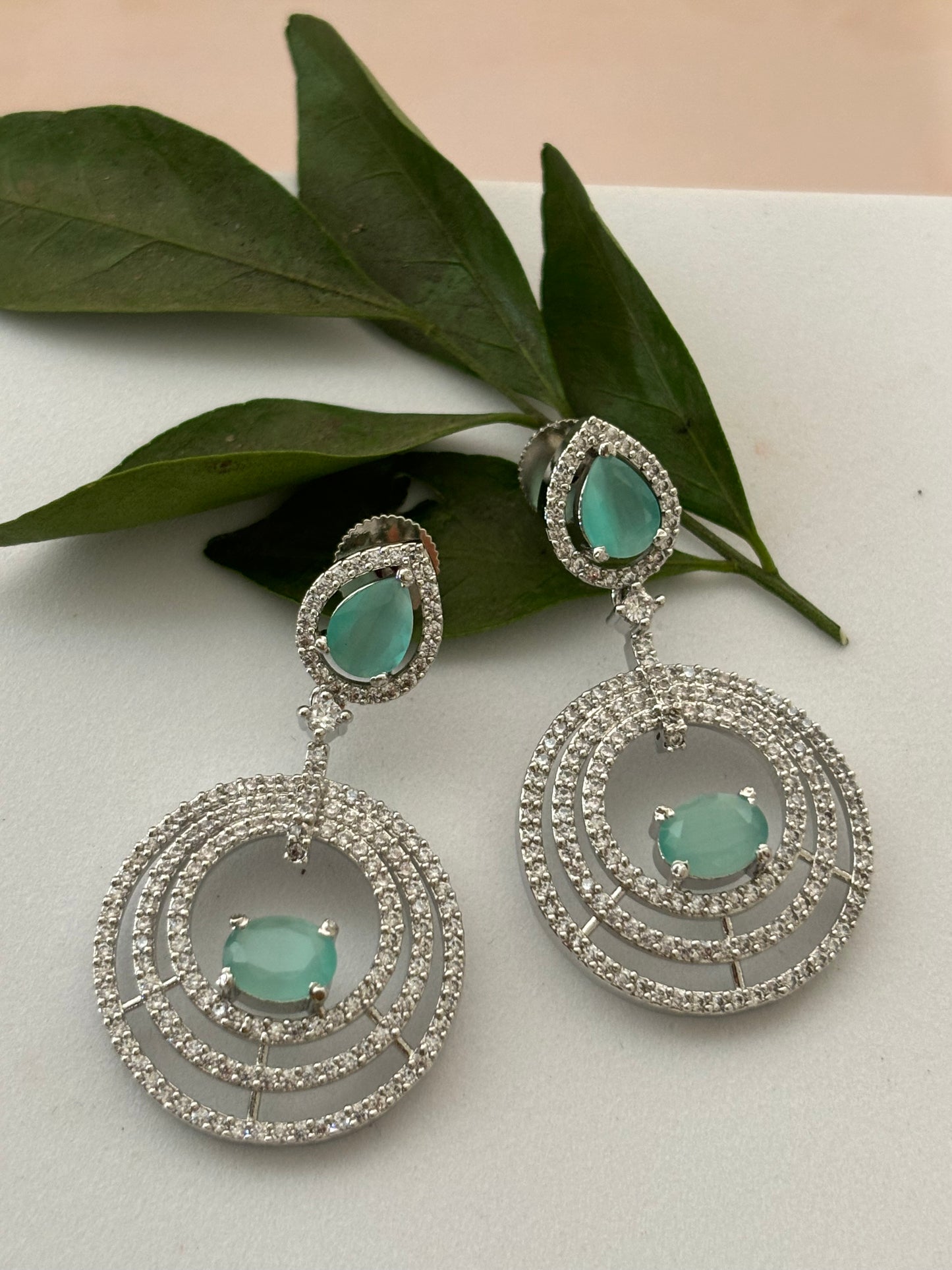 Aria Spiral Sea Green AD Earrings